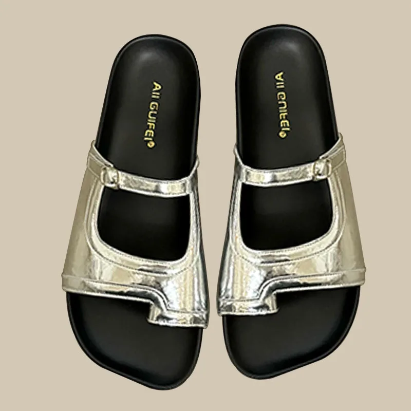 Women's Summer Platform Flat Sandals Clip Toe Slip On Square Toe Soft Slide Ladies Sandals