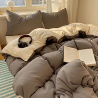 Cotton Bedding Set 4pcs with Solid Bed Sheet Duvet Cover Pillowcases Single Couple Bedsheet King Queen Double Twin Size 3