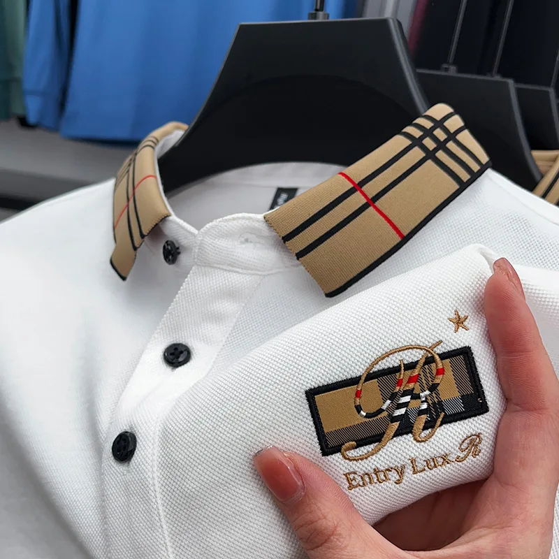 Men's Polo Shirt Autumn Lapel Embroidered Jacquard Long Sleeve T-Shirt Casual Wear