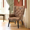 WingBack Chair, Rustic Accent Chair with Arms Upholstered, Button Backrest for Living Room (Brown) 1