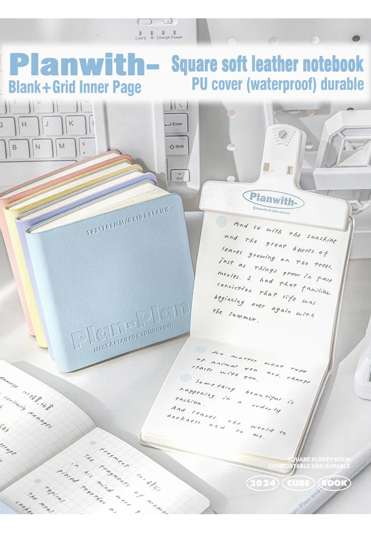 Planwith Pocket Notepad, gehobene quadratische weiche wasserdichte Pu Stitching Notebook, tragbare Gefühle Gedanken Inspirationen Organizer – Detail 11