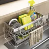 Kitchen Sponge Holder Stainless Steel Sink Drain Rack Soap Drainer Towel Rack Shelf Organizer bathroom Storage Accessories 1