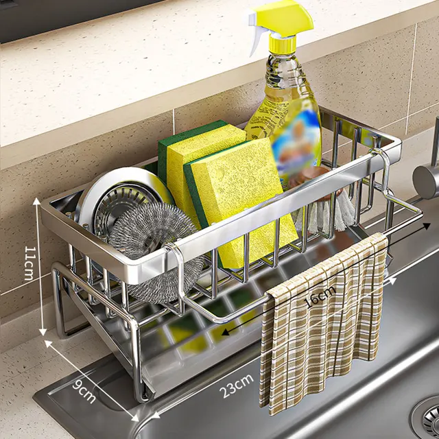 Porta spugna da cucina Scarico per lavello in acciaio inossidabile Scolapiatti per sapone Portasciugamani Scaffale Organizzatore Accessori per il bagno 1