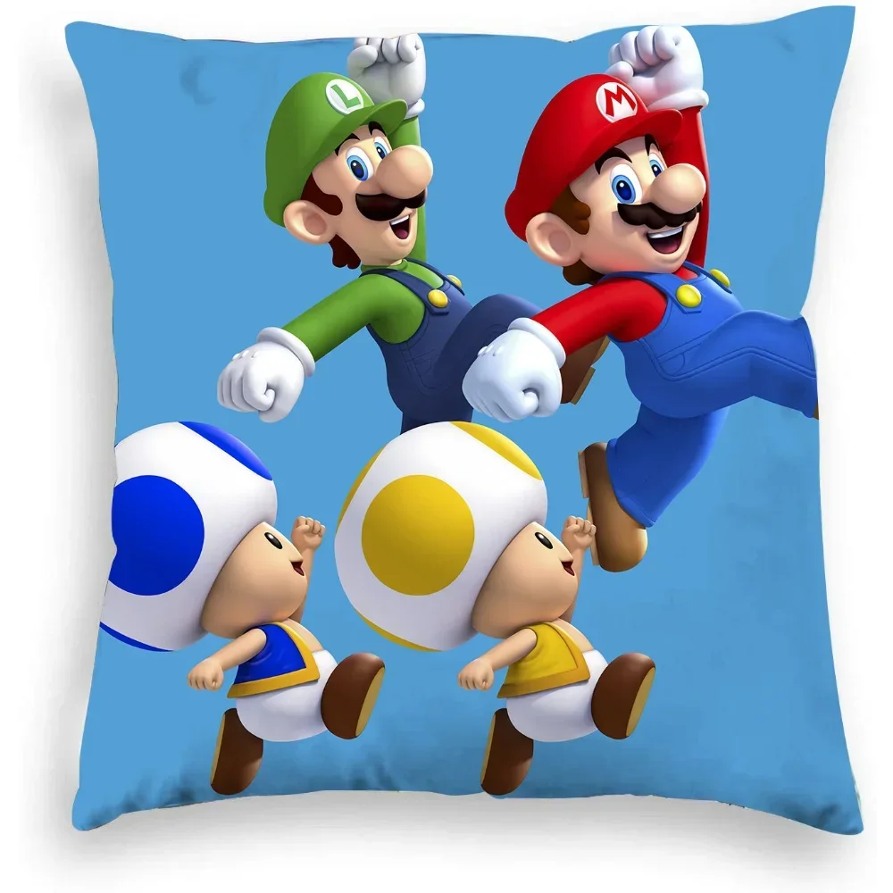 Super Mario Bros Luigi Cartoon Cushion Cover Game Pillowcase Anime Figures Mario Sofa Car Home Pillow Cover 45x45cm