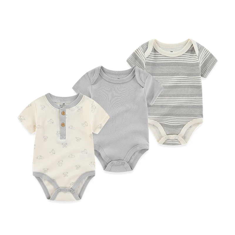 Cotton Baby Boy Clothes Short Sleeve Bodysuits Newborn Baby Girl Clothes Summer Cartoon 0-12M Print Bebes 3PCS