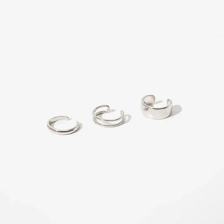 Silver Minimalist Double Layered Personality Clip Earrings