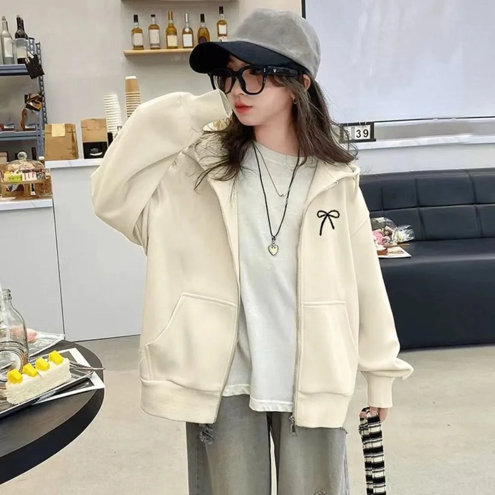 Soft Sweet Bow Girl Bowknot Hoodie Loose Long Sleeve Teens Autumn Hoodie Coat Child Y2k Coat Girls Autumn Winter