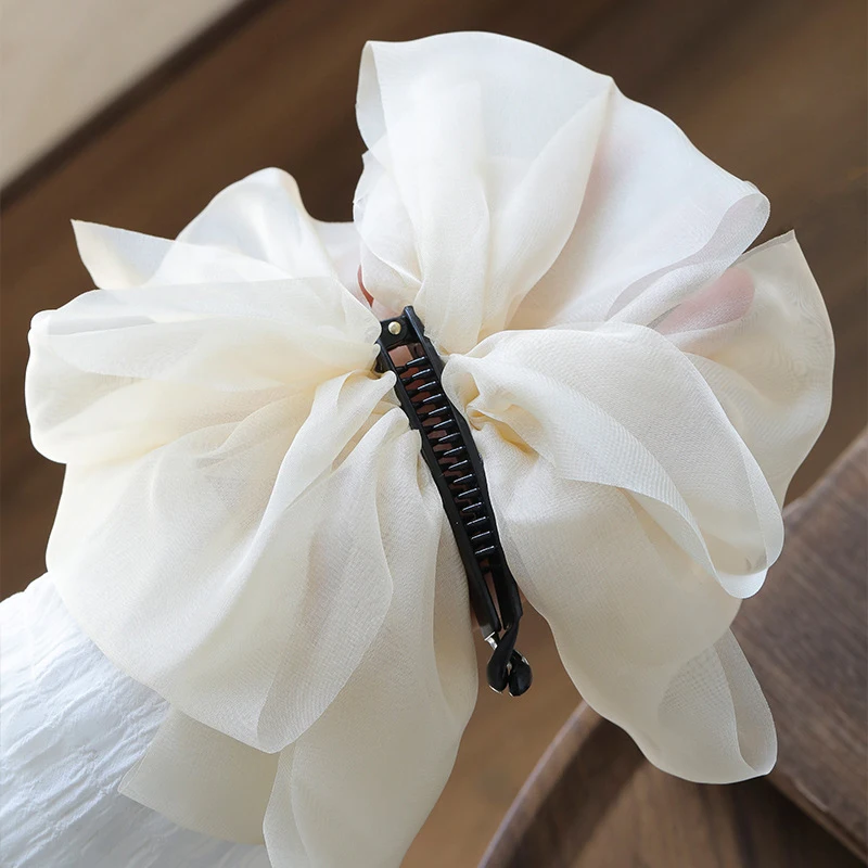 

Chiffon Mesh Banana Clip Bow Hair Clips For Women Girls Back Head Hairpin Horsetail Clip Hair Claws Hair Accessories