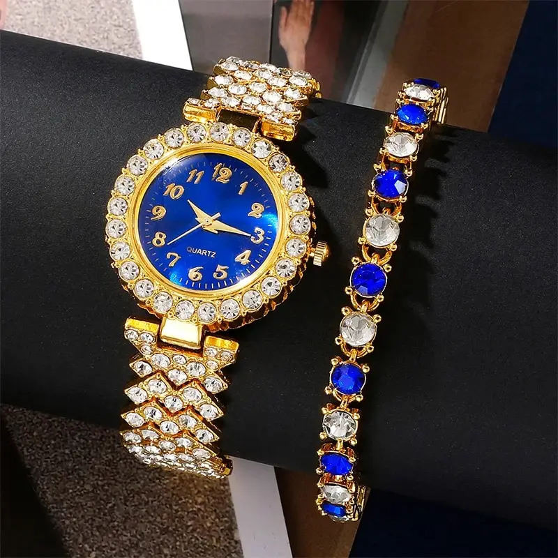 Women's Quartz Watch Blue Dial Brand Design Female Clock Women Steel Bracelet Watch Luxury Fashion Set With Diamonds 6