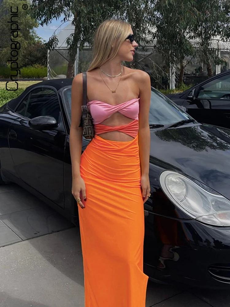 

Cryptographic Elegant Sexy Off Shoulder Sleeveless Wrap Maxi Dress for Women Fashion Holiday Twist Cut Out Dress Gown Clothes