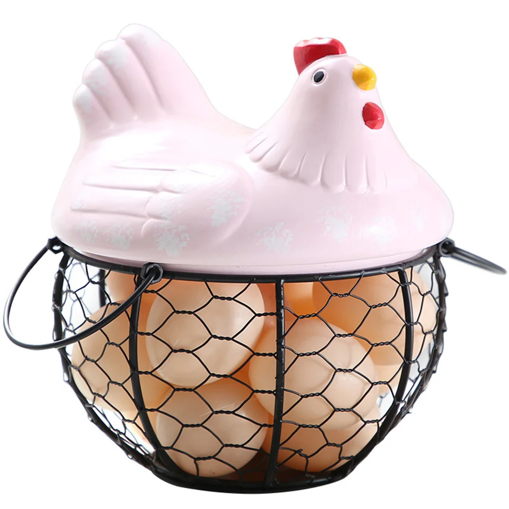 Iron Ceramic Hen Ornament Egg Fruit Storage Basket Container Kitchen Supplies Kitchen Tableware ceramic egg storage tray