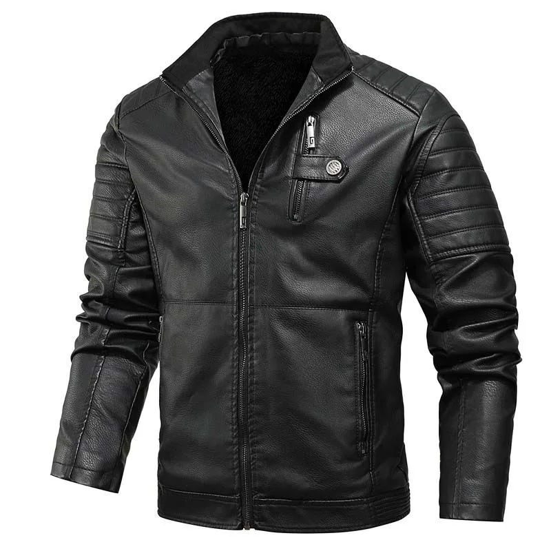 Mcikkny Men`s Winter Faux Biker Leather Jackets Fleece Lined Motorcycle Outwear Coats For Male Top Clothing Size L-5XL  (17)