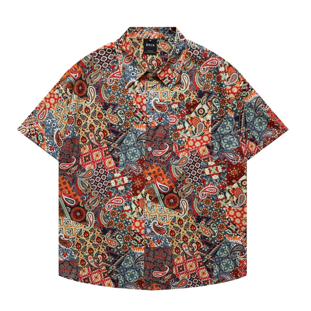 

Men Retro Hawaiian Beach Shirts Harajuku Paisley Bandanna Print Shirt Streetwear Hip Hop Summer Unisex Casual Aloha Button Tops