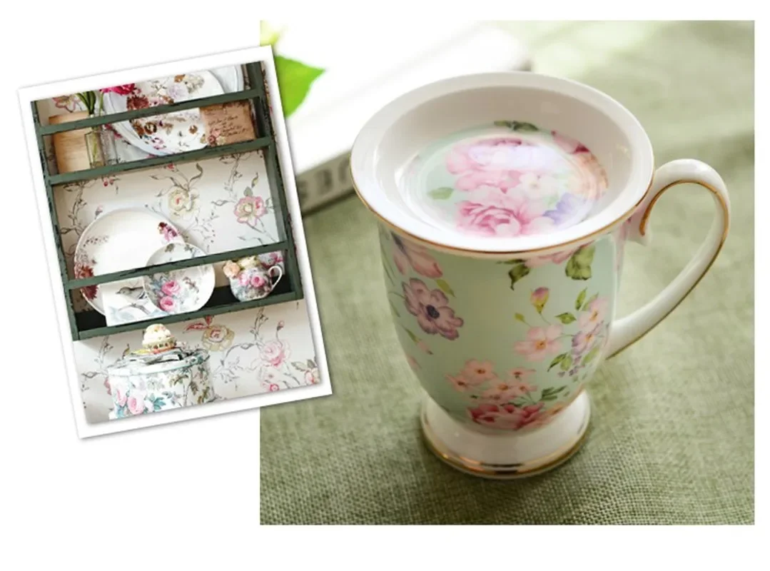 Korean Tea Cups Pastoral Style Bone Porcelain Mug British Ceramic Coffee cup Milk Bowl Breakfast glass 300Ml Single Product