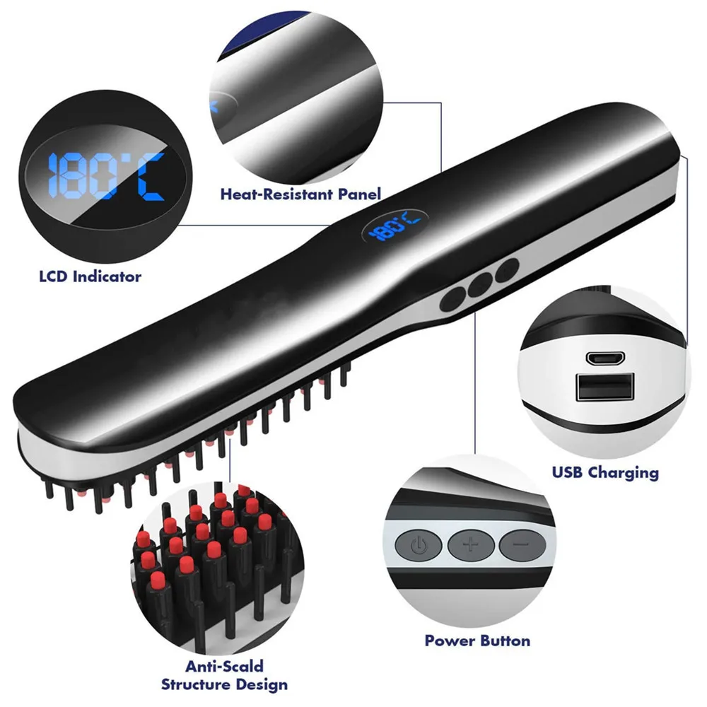 USB Wireless Charging Electric Hair Brushes Straight Comb Anti-scald  Strengthener Men and Women Straightening Beard Combs 4