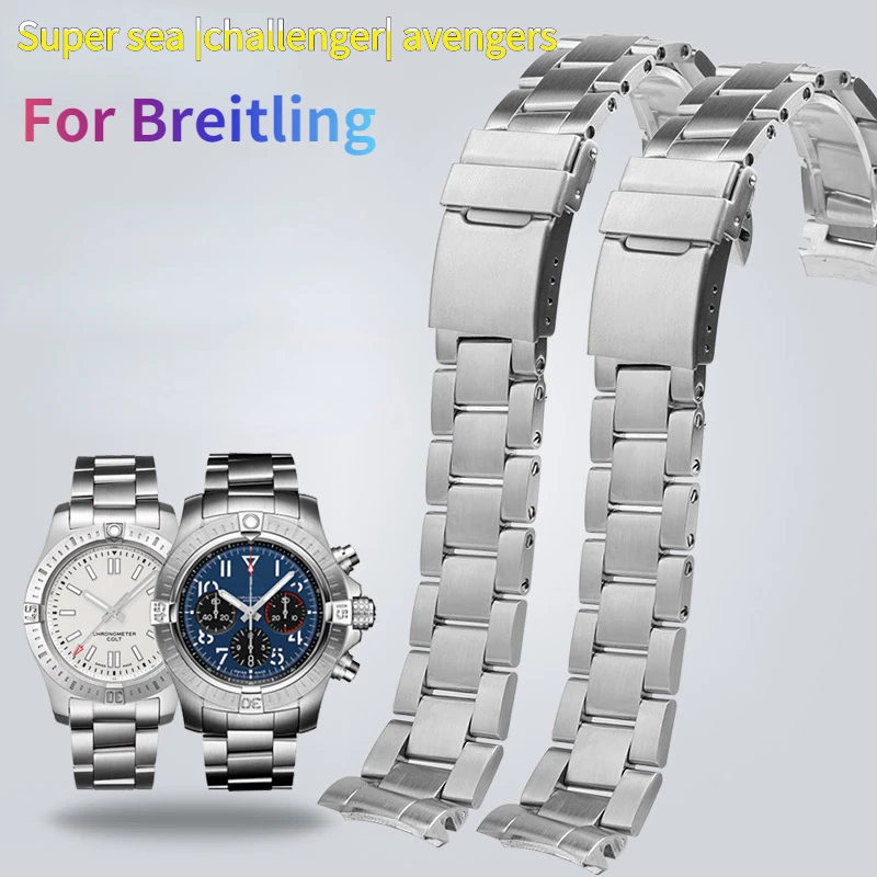 

Curved end high quality Stainless Steel Strap Wrist Watch Band 22mm For Breitling Super Ocean Challenge Avengers WatchBand mens