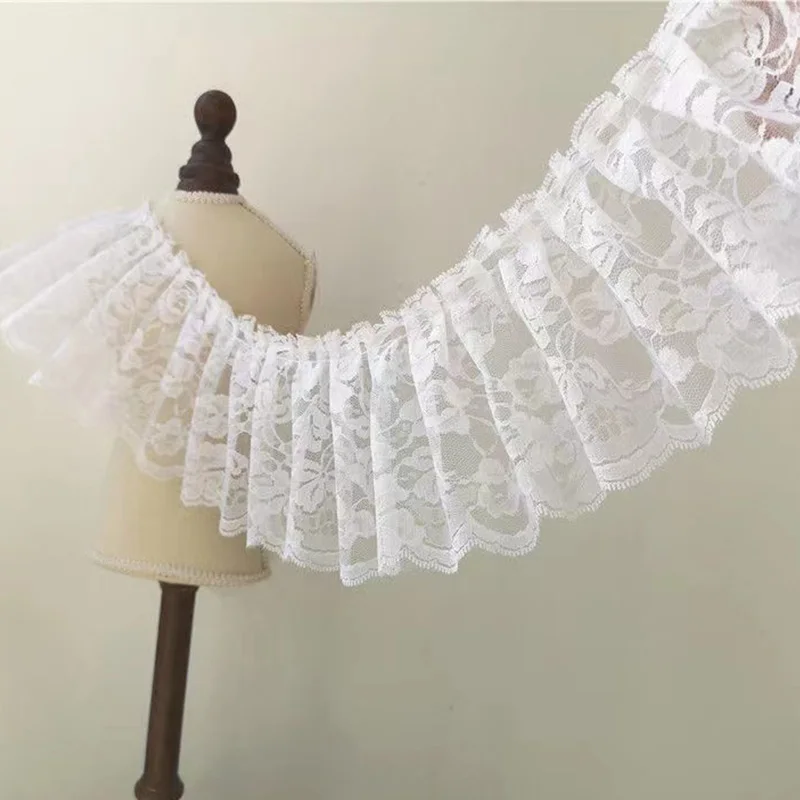 12CM 와이드 핫 더블 레이어 자수 흰 꽃 레이스 패브릭 트림 리본 DIY 바느질 메쉬 Applique 칼라 두바이 웨딩 장식