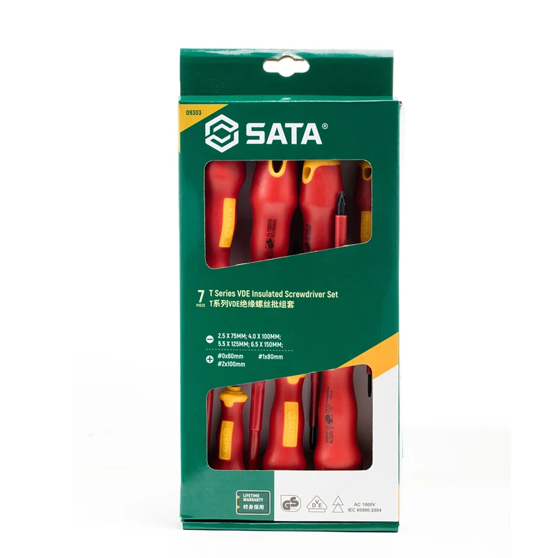 SATA 09303 7 피스 T 시리즈 VDE 절연 스크루 드라이버 세트, 고품질 재료 및 정밀 장인, 서비스 수명 연장