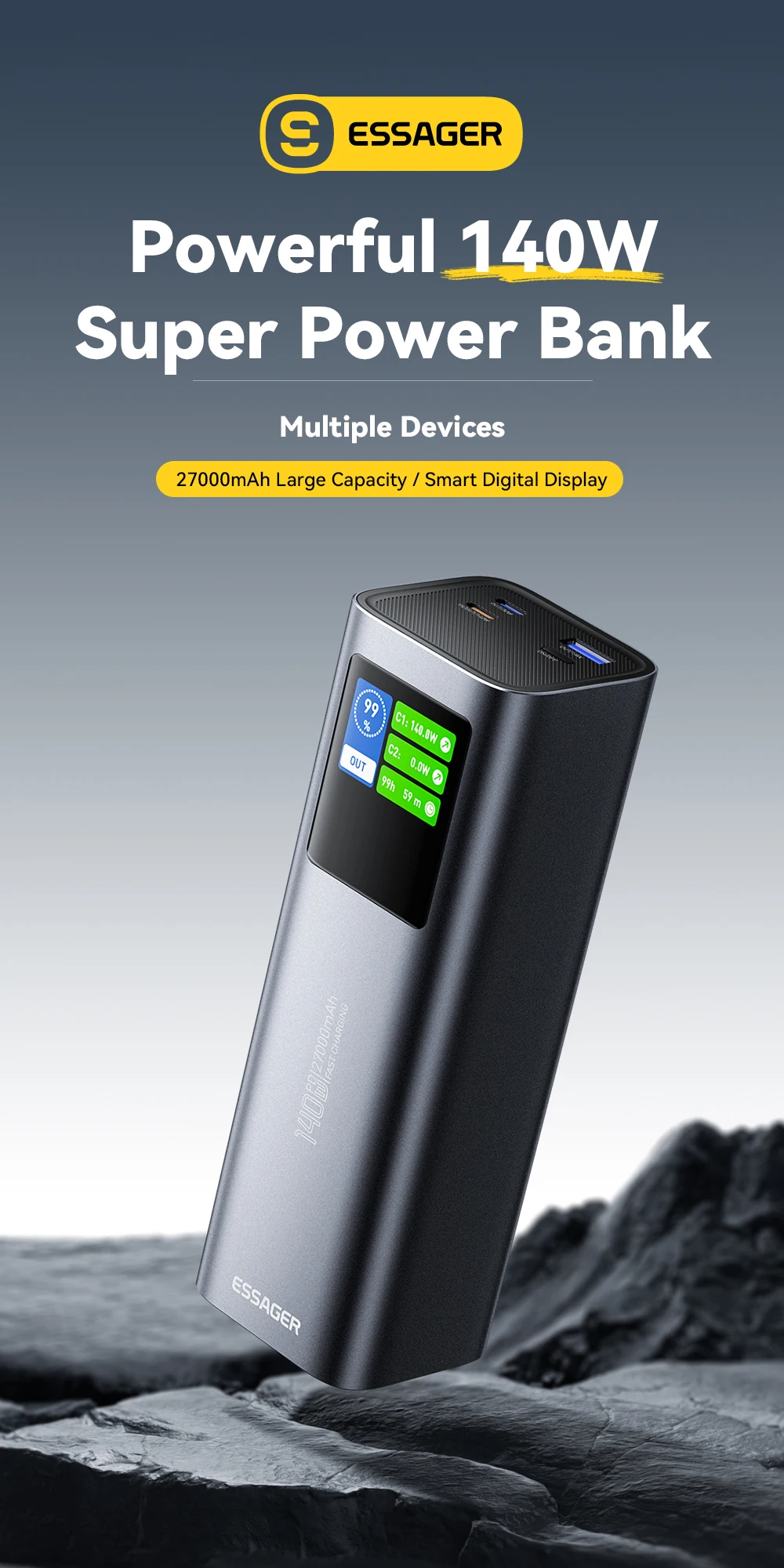 140W Power Bank 27000mAh PD3.1 Super Fast Charging Digital Display Portable Powe