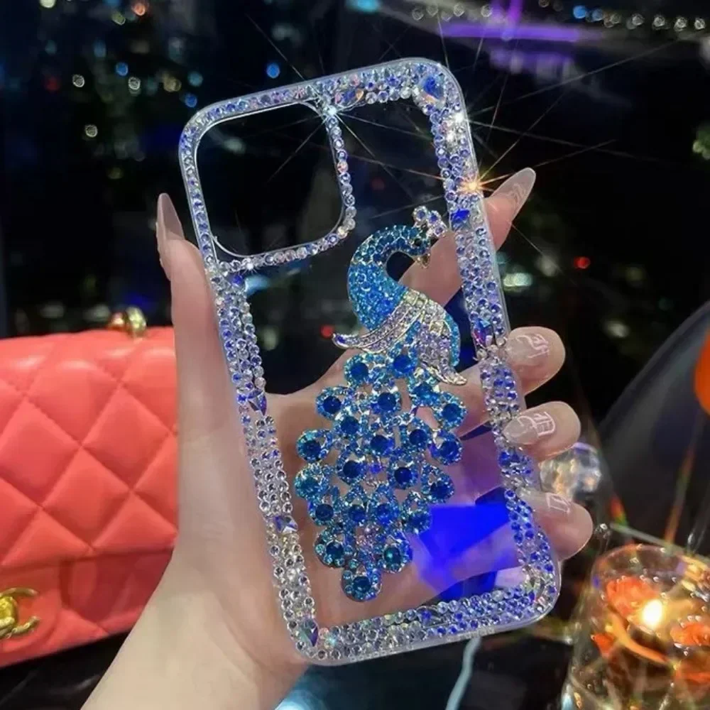 

Bling Diamond Glitter Peacock Phone Case For Samsung Galaxy S8 S9 S10 S20 Plus S21 FE S22 23Ultra Note20 10 Rhinestone Cover