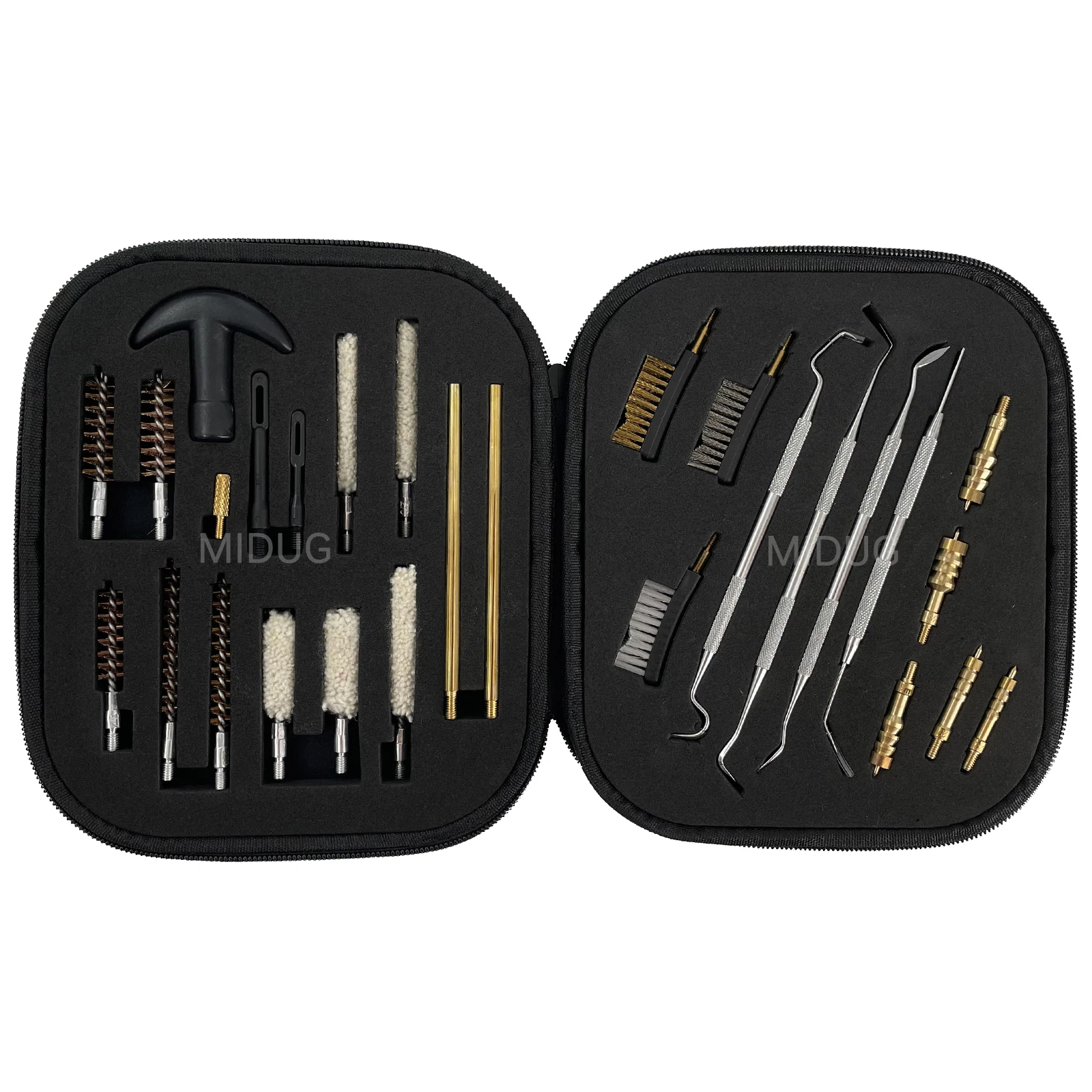 MIDUG Universal Handgun Cleaning Kit .22 Cal .40 Cal .45 Cal 9mm Pistol Cleaning Kit Bore Brush Brass Jag Stainless Steel Pick