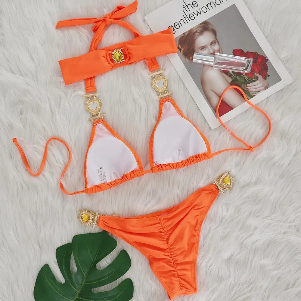 2024 Shiny Sequins Halter Cut Out Strappy Bikini Female Swimsuit Women Swimwear Two-pieces Bikini set Bather Bathing Suit Swim