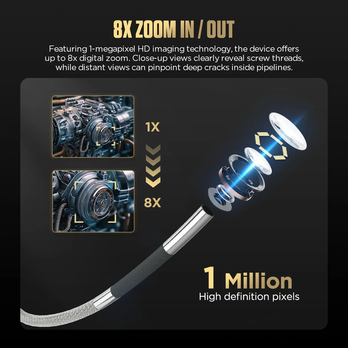 AUTOOL SVB408 360 ° 관절형 내시경 3.9mm 4방향 1m 와이어 IPS 자동차 검사 카메라 6개 조절 가능 LED 조명