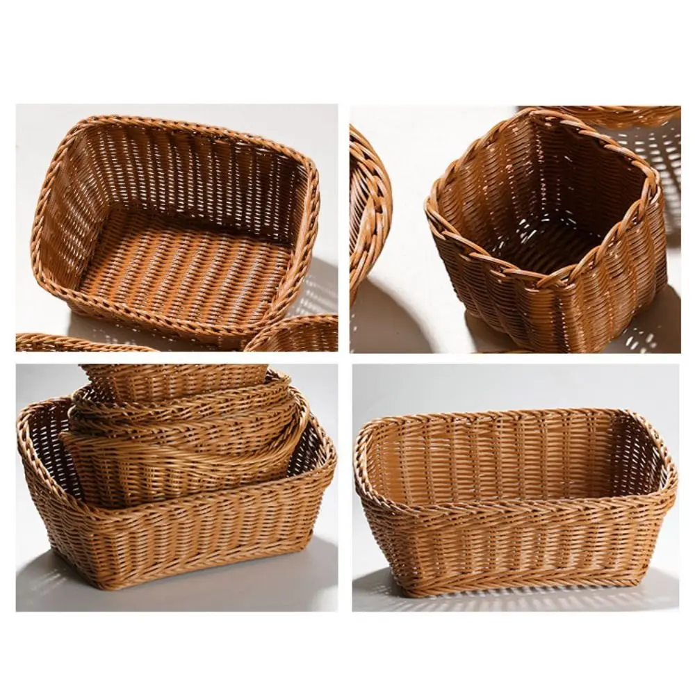 High Quality Rattan Wicker Woven Serving Baskets Handwoven Bread Fruit Vegetables Basket Drain Chopstick Fork Spoon Holder