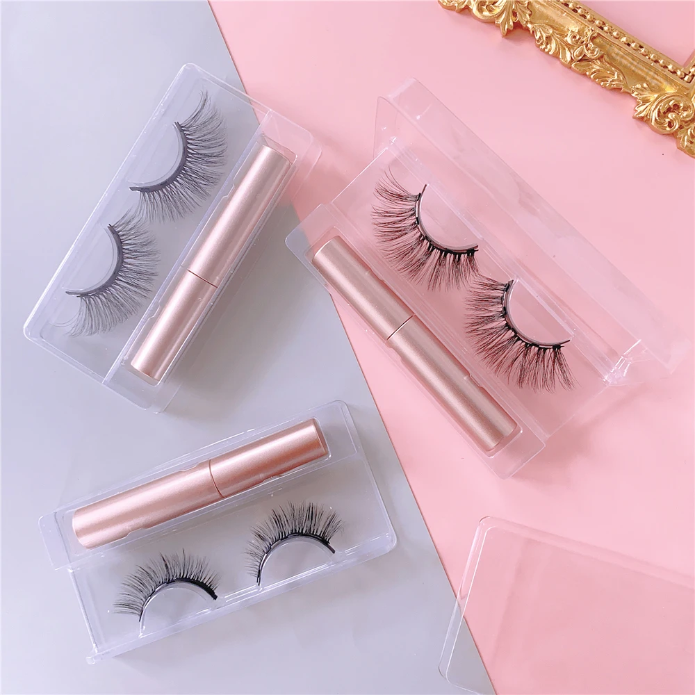 Fake Eyelashes 1 Pair Magnetic Eyelashes 3D Mink False Eyelash Magnetic Eyeliner Waterproof Long Lasting Fake Eyelash Tweezer Kit 18 Styles