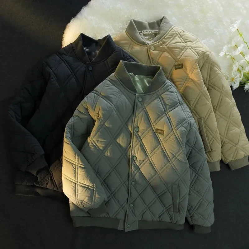 

Men's Clothing Winter Japanese Diamond-shaped Cotton-padded Ins Autumn Retro Baseball Men Coat Loose Thick All-match Outerwear