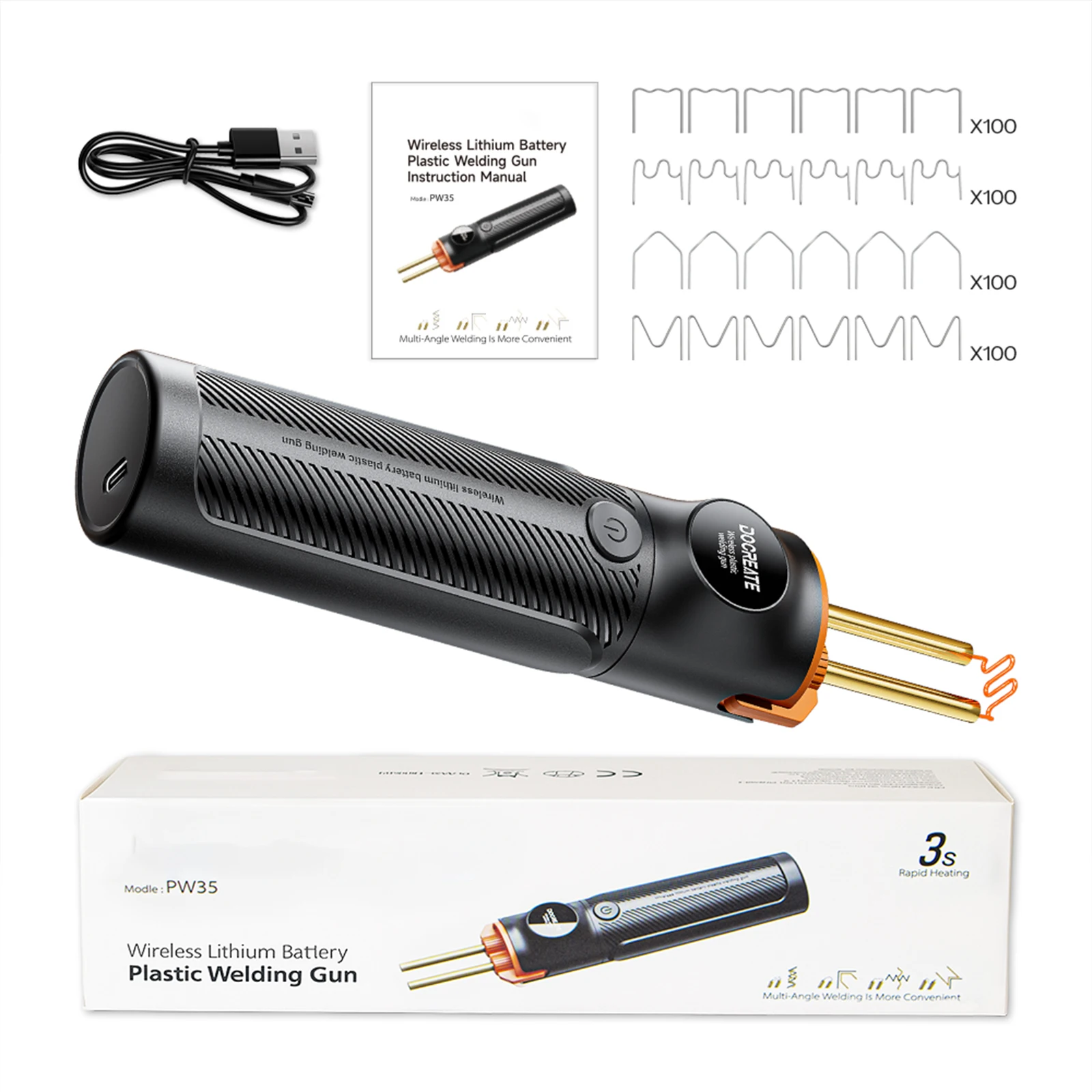 자동차 범퍼 수리 키트 USB-C 충전 휴대용 플라스틱 납땜 건 PVC 플라스틱 수리 도구 (자동차 오토바이 정비용)