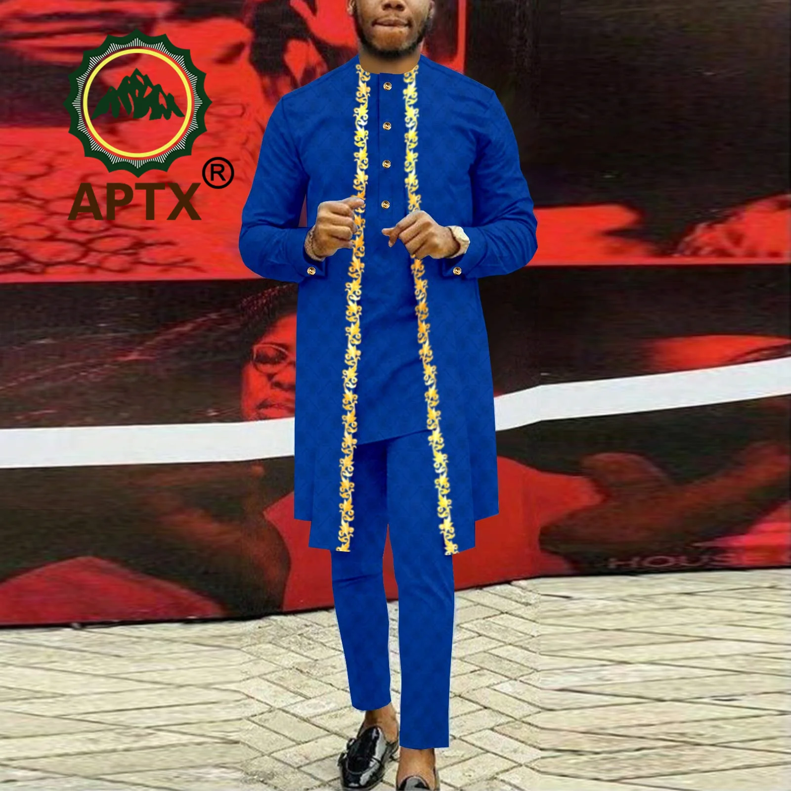 

2023 New African Men's Clothing Suit 2 Piece Set Long Embroidery Coat Shirt Pants Wedding Wear Thobe African Clothing 2416013