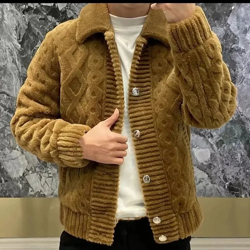

Jacquard Knitwear Sweater Men Warm Coat Vintage Fashion Handsome Casual Short Sweater Winter Male Thicken Cardigan Sweater
