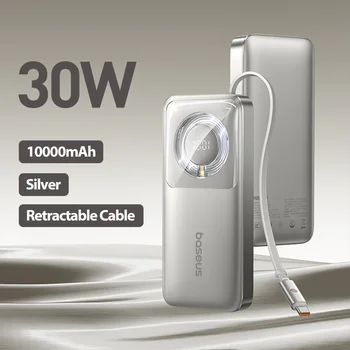 Baseus 65W Power Bank 20000mah Fast Charging with Built-in Retractable Type-C Cable for Laptops iPhone 16 15 Pro Max 9
