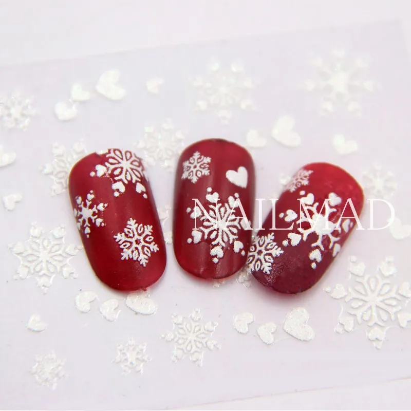 1 Sheet White Snowflake Nail Stickers Christmas Snow Nail Stickers 3D Adhesive Sticker