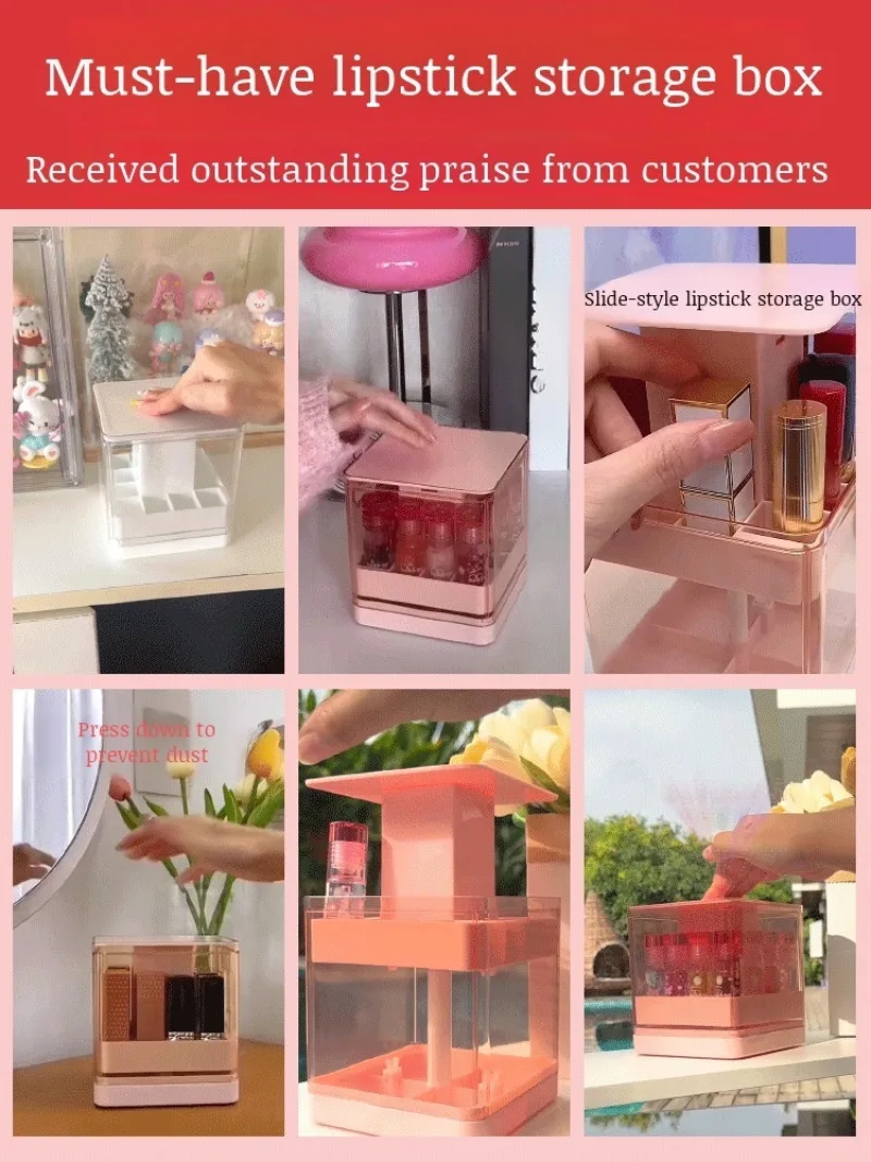 Transparent Large Capacity MultiCompartment Visual Lift Transparent Lipstick Organizer Dustproof Lipstick Desktop Storage Box 2