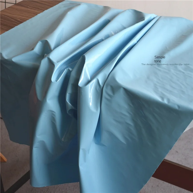 Stretch PVC Mirror Leather Cloth Coated Patent Leather Light Blue Fabric Soft Waterproof Designer Diy Sew Down Clothing Fabrics