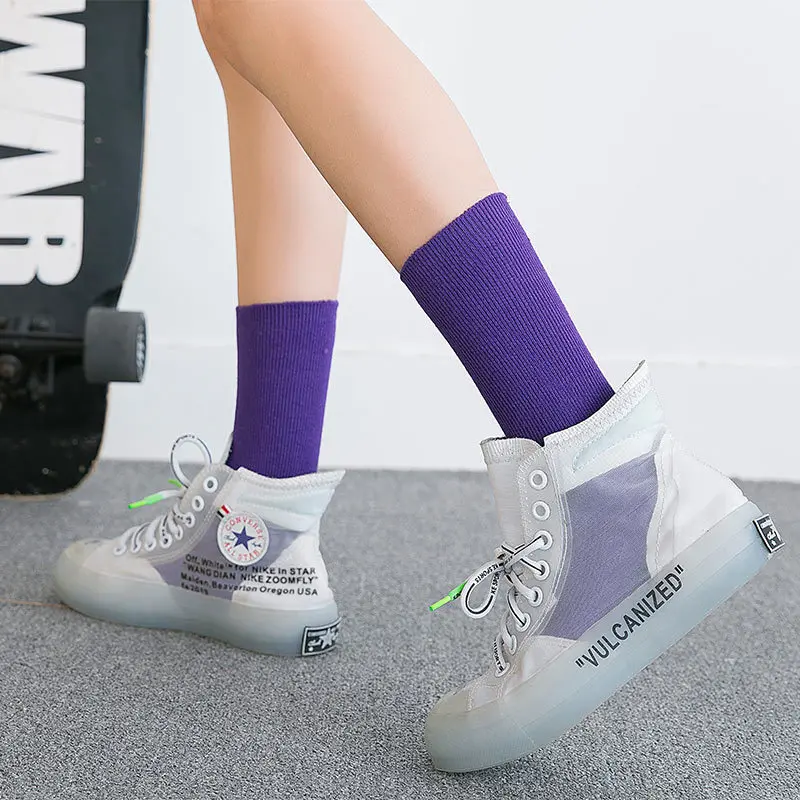 Klein Blue Women's Retro Fashion Crew Socks - Harajuku Style in Trendy Solid Colors