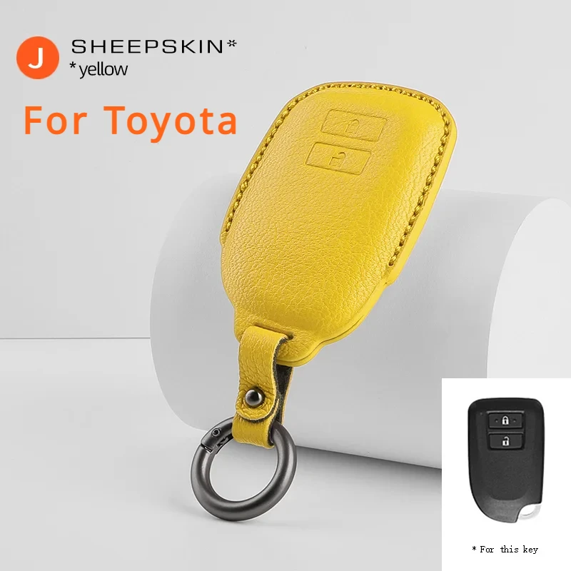 

Sheepskin Leather Car Key Fob Case Cover Holder for Toyota Smart Remote Auto Key Car Accessories with Keychians Full Protection