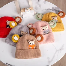 

Winter New Thickened Children's Wool Hat Pocket Bear Baby Knitted Hat Cotton Inner Baby Warm Outdoor Hat