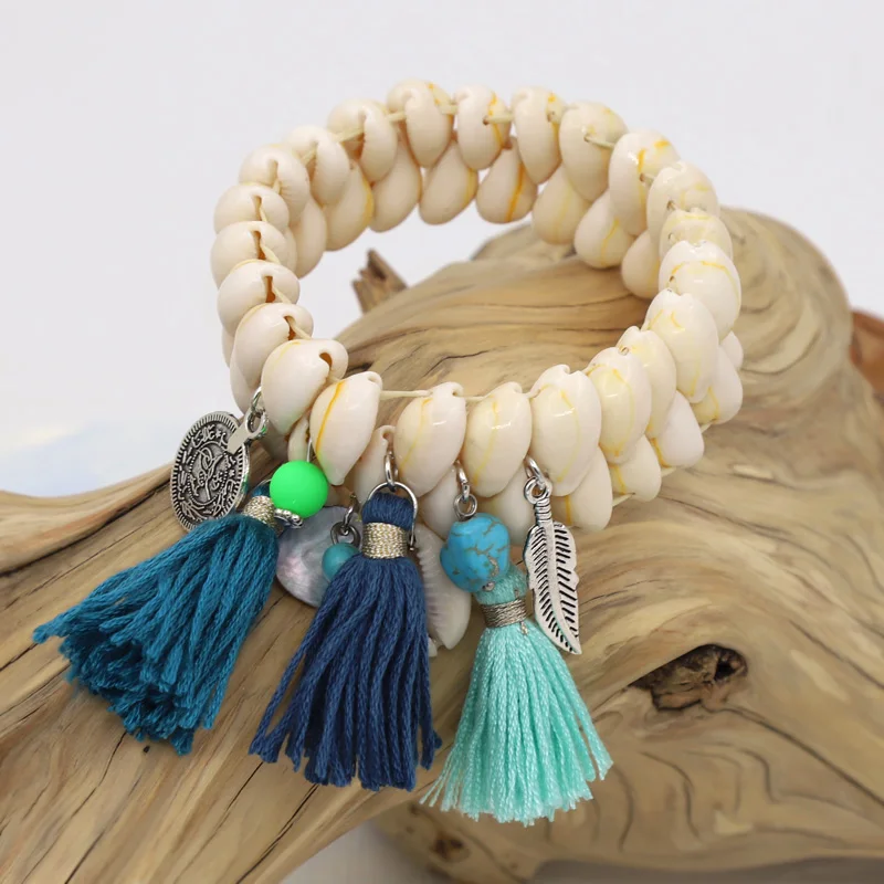 Beaded Bracelet Bracelets for Women Boho Handmade Jewelry Shell Tassel Alloy Charms Female Girl Gifts Accessories