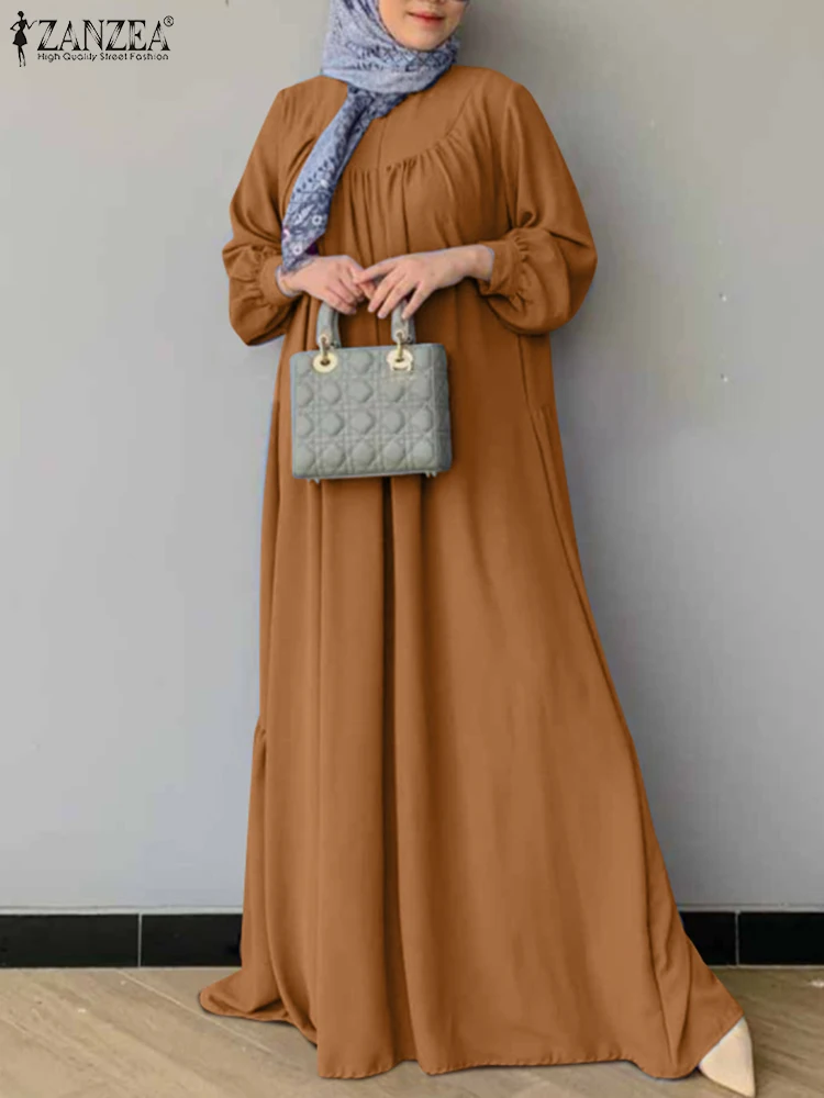 

Muslim Long Dress Islamic Clothing Turkey Abaya ZANZEA Fashion Long Sleeve Solid Robe Maxi Dresses Vestidos Abayas For Women