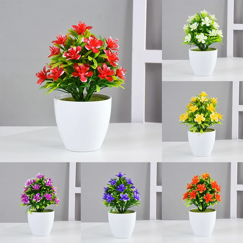 BERTY·PUYI Fleurs Artificielles En Pots Pour La Décoration De Bureau À Domicile Petite Plante En Pot Fleurs Artificielles Dans Des Vases Pour Le