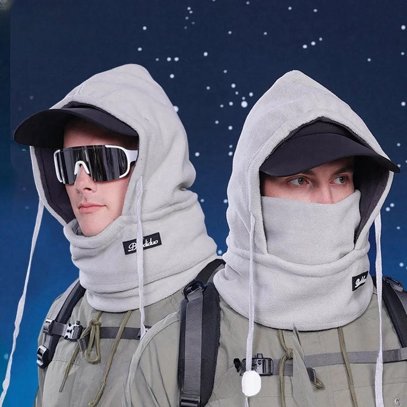 Winter cycling face mask anti wind warm neck hat scarf all in one hat with fleece ear protection for men's pullover