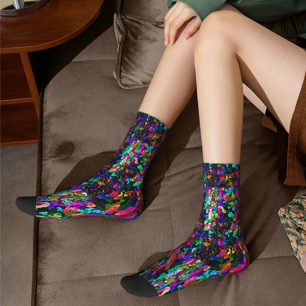 Big Colorful Sequins Glitter Socks Male Mens Women Summer Stockings Printed
