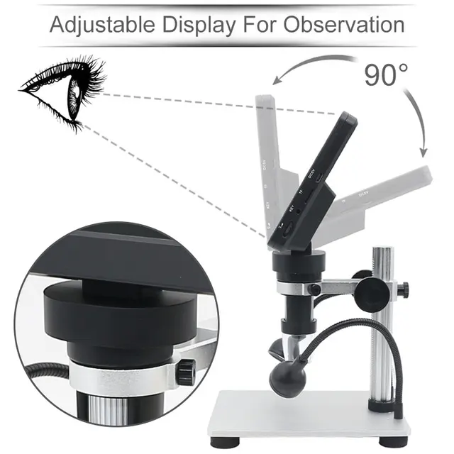 1200X LED Microscopio Digitle 7 "HD Disply Video Microscopio Orologio di Riprzione Dell Pelle Rilevre Industrile Microscopio w/ Metl di Sollevmento di Bse|Microscopes|  -2