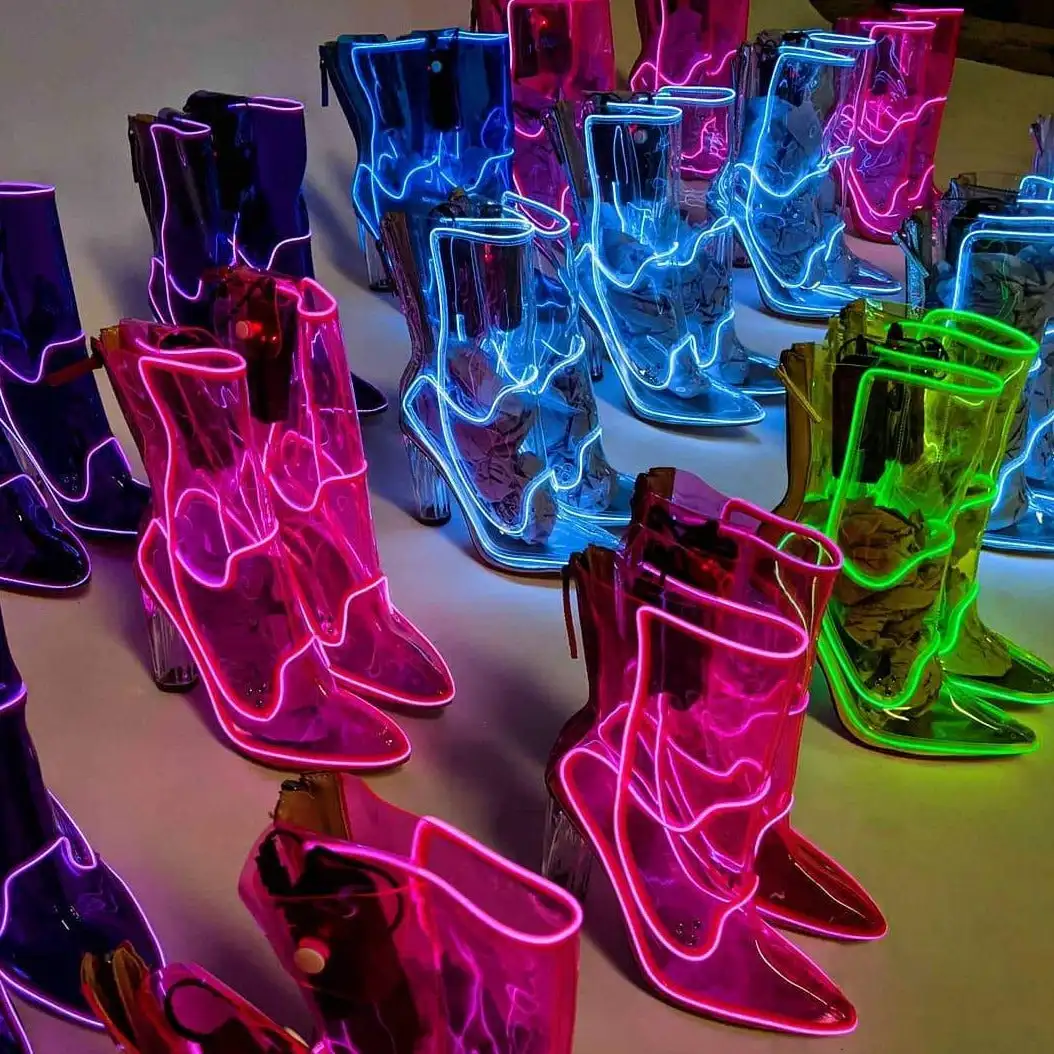 

Cowboy Boots Shine Pointed Toe Transparent High Heels Neon Waterproof Out Past Midnight Party Pink White Free Shipping Shoes