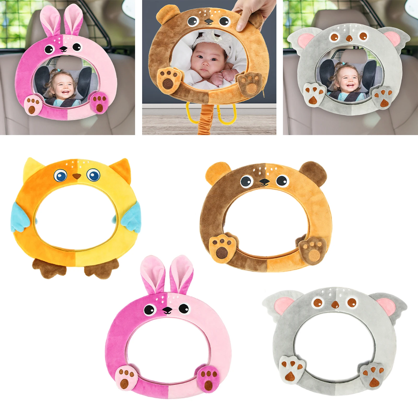 Cute Baby Car Mirror Adjustable Back Seat Mirror Safety View Back Seat Mirror Baby Facing Rear Ward Infant Care Square Safety images - 6