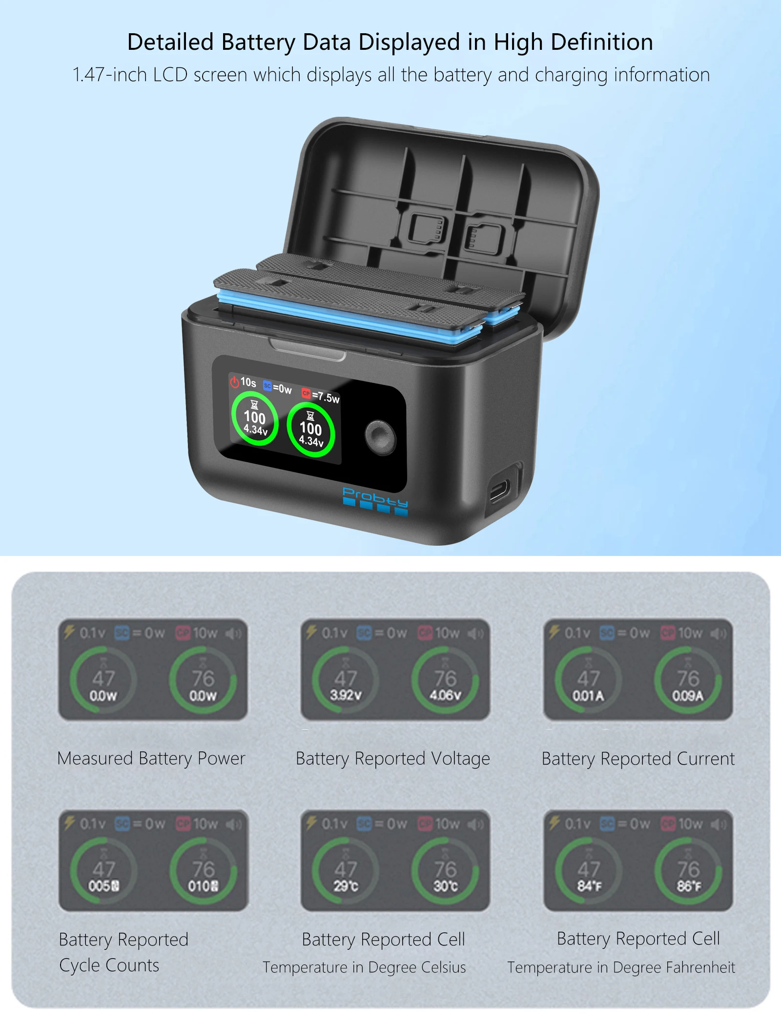 Chargeur PD rapide pour Insta360 X5 - Écran LCD 1.47"