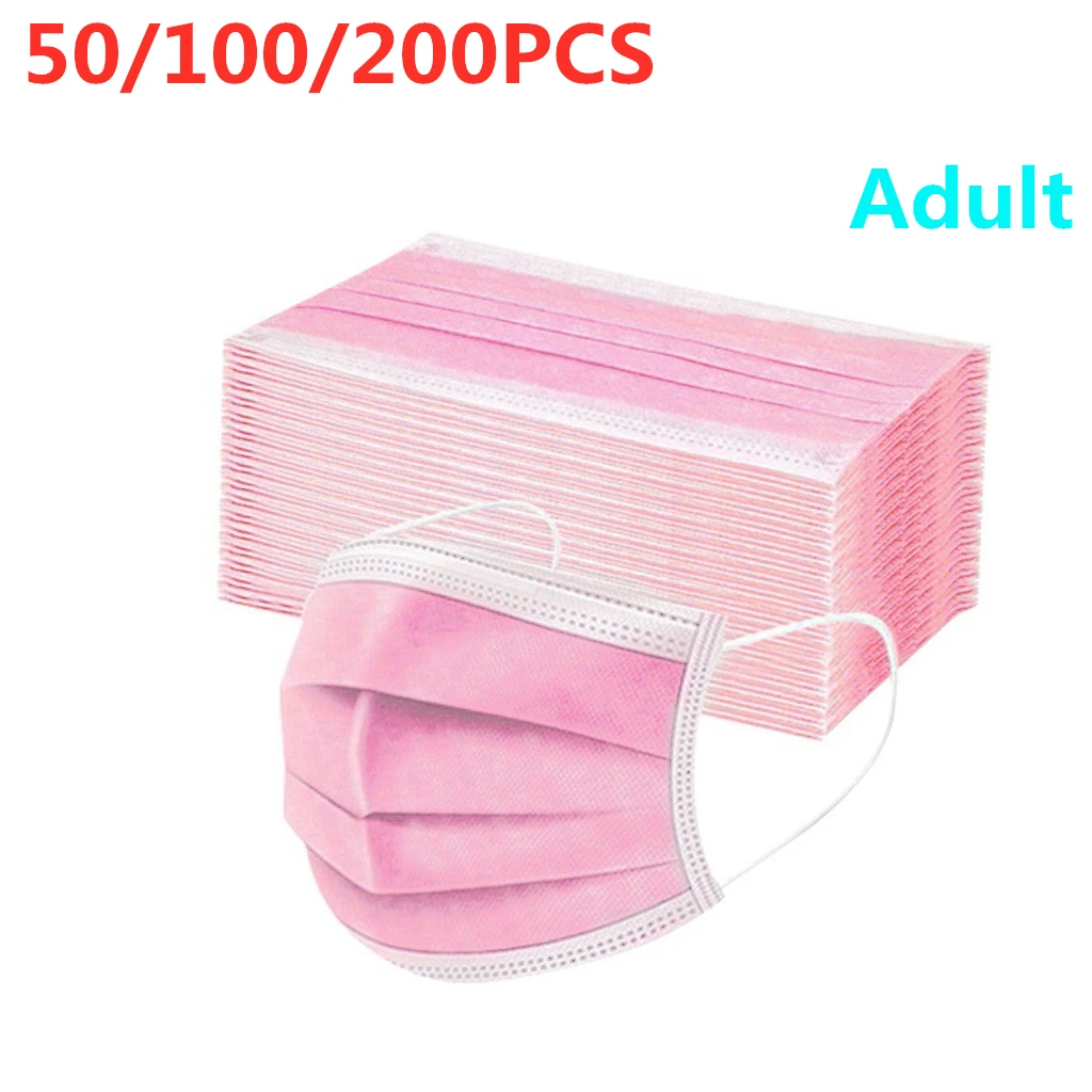 50200pcs Pink Disposable Face Mask Adult Three Layer Protective